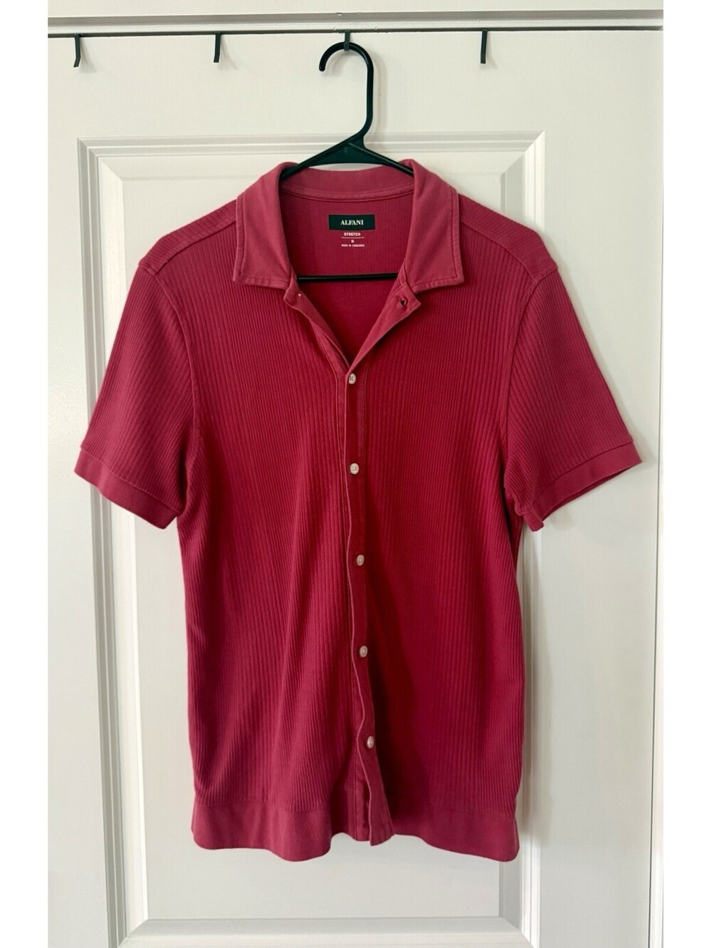 Alfani Casual Button Up Shirt | Pink Slim Fit Stretch | Size M